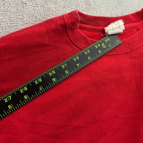 Champion Women's Reverse Weave Sweatshirt Large Crew Neck Red Cropped with Sciss - Picture 7 of 14